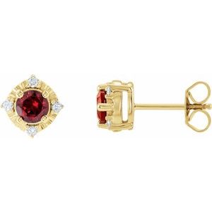 14K Yellow Natural Mozambique Garnet & .08 CTW Natural Diamond Halo-Style Earrings - BN & CO JEWELRY