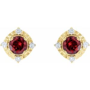 14K Yellow Natural Mozambique Garnet & .08 CTW Natural Diamond Halo-Style Earrings - BN & CO JEWELRY
