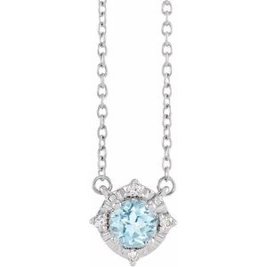 14K White Natural Sky Blue Topaz & .04 CTW Natural Diamond Halo-Style 18" Necklace - BN & CO JEWELRY