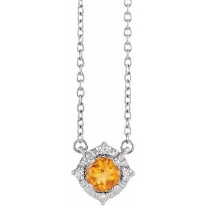 Sterling Silver Natural Citrine & .04 CTW Natural Diamond Halo-Style 18" Necklace - BN & CO JEWELRY