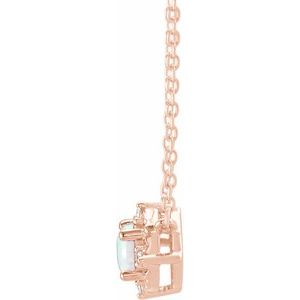 14K Rose Lab-Grown White Opal & .04 CTW Natural Diamond Halo-Style 18" Necklace - BN & CO JEWELRY