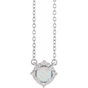 Sterling Silver Lab-Grown White Opal & .04 CTW Natural Diamond Halo-Style 18" Necklace - BN & CO JEWELRY