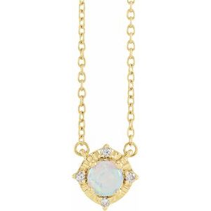 14K Yellow Lab-Grown White Opal & .04 CTW Natural Diamond Halo-Style 18" Necklace - BN & CO JEWELRY
