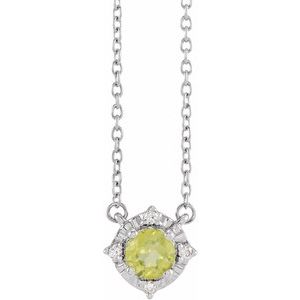 Sterling Silver Natural Peridot & .04 CTW Natural Diamond Halo-Style 18" Necklace - BN & CO JEWELRY