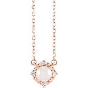 14K Rose Cultured Freshwater Pearl & .04 CTW Natural Diamond Halo-Style 18" Necklace - BN & CO JEWELRY