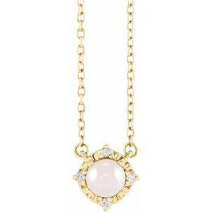 14K Yellow Cultured Freshwater Pearl & .04 CTW Natural Diamond Halo-Style 18" Necklace - BN & CO JEWELRY
