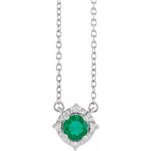 Sterling Silver Lab-Grown Emerald & .04 CTW Natural Diamond Halo-Style 18" Necklace - BN & CO JEWELRY