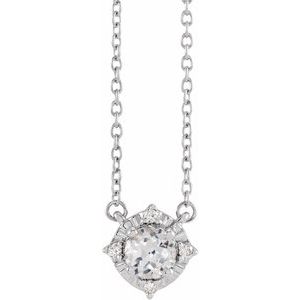Sterling Silver Lab-Grown White Sapphire & .04 CTW Natural Diamond Halo-Style 18" Necklace - BN & CO JEWELRY
