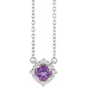 Sterling Silver Natural Amethyst & .04 CTW Natural Diamond Halo-Style 18" Necklace - BN & CO JEWELRY