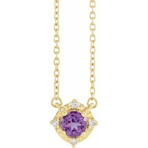 14K Yellow Natural Amethyst & .04 CTW Natural Diamond Halo-Style 18" Necklace - BN & CO JEWELRY