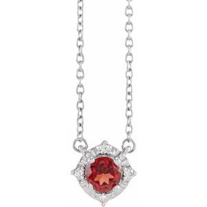 Sterling Silver Natural Mozambique Garnet & .04 CTW Natural Diamond Halo-Style 18" Necklace - BN & CO JEWELRY