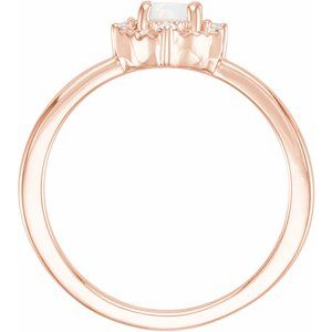14K Rose Lab-Grown White Opal & .04 CTW Natural Diamond Halo-Style Ring - BN & CO JEWELRY