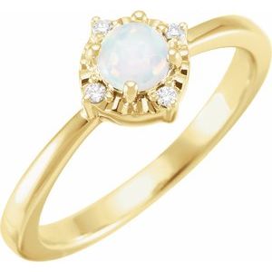 14K Yellow Lab-Grown White Opal & .04 CTW Natural Diamond Halo-Style Ring - BN & CO JEWELRY