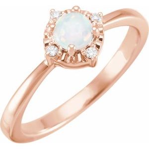 14K Rose Lab-Grown White Opal & .04 CTW Natural Diamond Halo-Style Ring - BN & CO JEWELRY