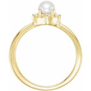 14K Yellow Cultured White Freshwater Pearl & .04 CTW Natural Diamond Halo-Style Ring - BN & CO JEWELRY