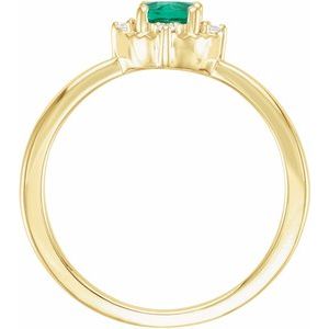 14K Yellow Lab-Grown Emerald & .04 CTW Natural Diamond Halo-Style Ring - BN & CO JEWELRY