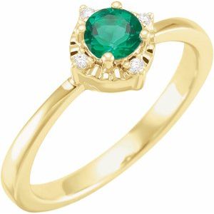 14K Yellow Lab-Grown Emerald & .04 CTW Natural Diamond Halo-Style Ring - BN & CO JEWELRY