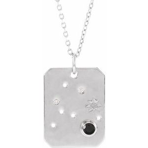 Sterling Silver Natural Black Spinel & .0075 CTW Natural Diamond Aquarius Zodiac Constellation 16-18" Necklace - BN & CO JEWELRY