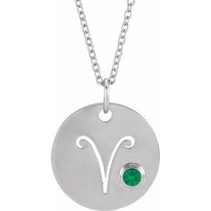 Sterling Silver Natural Emerald Aries Zodiac 16-18" Necklace - BN & CO JEWELRY