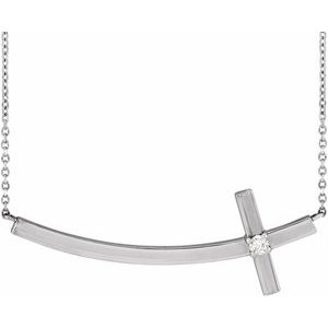 14K White .06 CT Natural Diamond Sideways Cross 18" Necklace - BN & CO JEWELRY