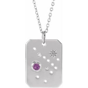 Sterling Silver Natural Amethyst & .0075 CTW Natural Diamond Sagittarius Zodiac Constellation 16-18" Necklace - BN & CO JEWELRY