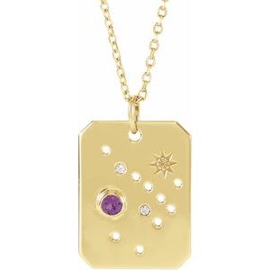 14K Yellow Natural Amethyst & .0075 CTW Natural Diamond Sagittarius Zodiac Constellation 16-18" Necklace - BN & CO JEWELRY
