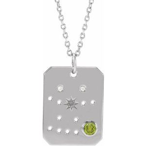 Sterling Silver Natural Peridot & .0075 CTW Natural Diamond Gemini Zodiac Constellation 16-18" Necklace - BN & CO JEWELRY