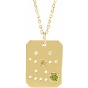 14K Yellow Natural Peridot & .0075 CTW Natural Diamond Gemini Zodiac Constellation 16-18" Necklace - BN & CO JEWELRY