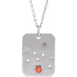 Sterling Silver Natural Mexican Fire Opal & .0075 CTW Natural Diamond Taurus Zodiac Constellation 16-18" Neckla - BN & CO JEWELRY