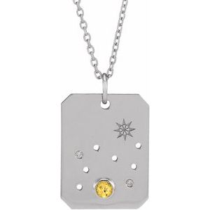 Sterling Silver Natural Citrine & .0075 CTW Natural Diamond Leo Zodiac Constellation 16-18" Necklace - BN & CO JEWELRY