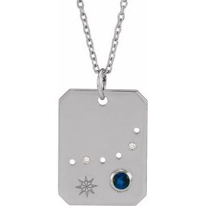 Sterling Silver Natural Blue Sapphire & .0075 CTW Natural Diamond Capricorn Zodiac Constellation 16-18" Necklac - BN & CO JEWELRY