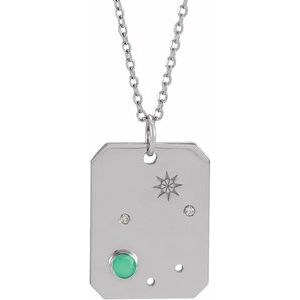Sterling Silver Natural Green Chrysoprase & .0075 CTW Natural Diamond Libra Zodiac Constellation 16-18" Necklac - BN & CO JEWELRY