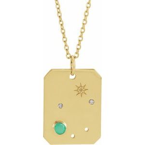 14K Yellow Natural Green Chrysoprase & .0075 CTW Natural Diamond Libra Zodiac Constellation 16-18" Necklace - BN & CO JEWELRY