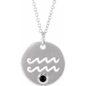 Sterling Silver Natural Black Spinel Aquarius Zodiac 16-18" Necklace - BN & CO JEWELRY