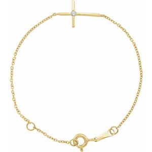 14k Yellow Imitation White Cubic Zirconia Sideways Youth Cross 5-5 1/2" Bracelet - BN & CO JEWELRY
