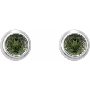 14K White 2 mm Round Natural Green Tourmaline Micro Bezel-Set Earrings - BN & CO JEWELRY