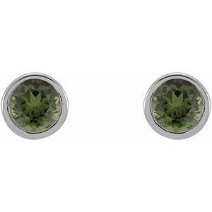 14K White 2.5 mm Round Natural Green Tourmaline Micro Bezel-Set Earrings - BN & CO JEWELRY
