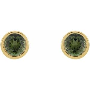 14K Yellow 2.5 mm Round Natural Green Tourmaline Micro Bezel-Set Earrings - BN & CO JEWELRY