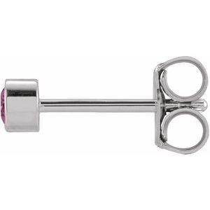 14K White 2.5 mm Round Natural Pink Tourmaline Micro Bezel Single Stud Earring - BN & CO JEWELRY