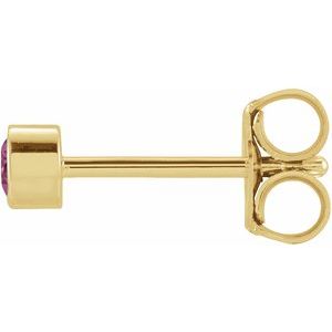 14K Yellow 2.5 mm Round Natural Pink Tourmaline Micro Bezel Single Stud Earring - BN & CO JEWELRY