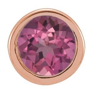 14K Rose 2.5 mm Round Natural Pink Tourmaline Micro Bezel Single Stud Earring - BN & CO JEWELRY