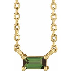14K Yellow Natural Green Tourmaline Solitaire 18" Necklace - BN & CO JEWELRY