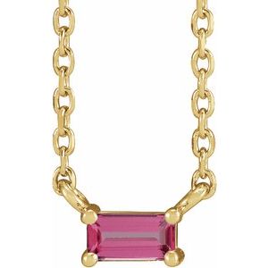14K Yellow Natural Pink Tourmaline Solitaire 18" Necklace - BN & CO JEWELRY