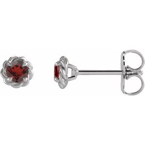 Sterling Silver 5 mm Natural Mozambique Garnet Claw-Prong Rope Earrings - BN & CO JEWELRY