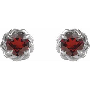 14K White 4 mm Natural Mozambique Garnet Claw-Prong Rope Earrings - BN & CO JEWELRY
