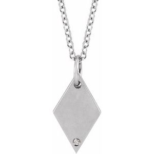 14K White .0025 CT Natural Diamond Rhombus 16-18" Necklace - BN & CO JEWELRY