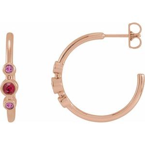 14K Rose Natural Ruby & Natural Pink Sapphire Bezel-Set Hoop Earrings - BN & CO JEWELRY