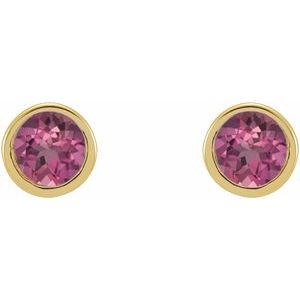 14K Yellow 2.5 mm Round Natural Pink Tourmaline Micro Bezel-Set Earrings - BN & CO JEWELRY