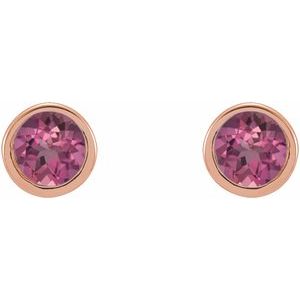 14K Rose 2.5 mm Round Natural Pink Tourmaline Micro Bezel-Set Earrings - BN & CO JEWELRY