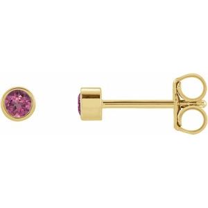 14K Yellow 2 mm Round Natural Pink Tourmaline Micro Bezel-Set Earrings - BN & CO JEWELRY